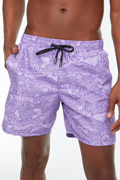 Trendyol Collection Swim Shorts - Purple - With Slogan