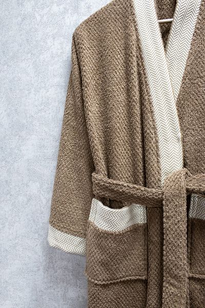 Class Brown Kimono Bathrobe Unisex 100% Cotton Fish Back