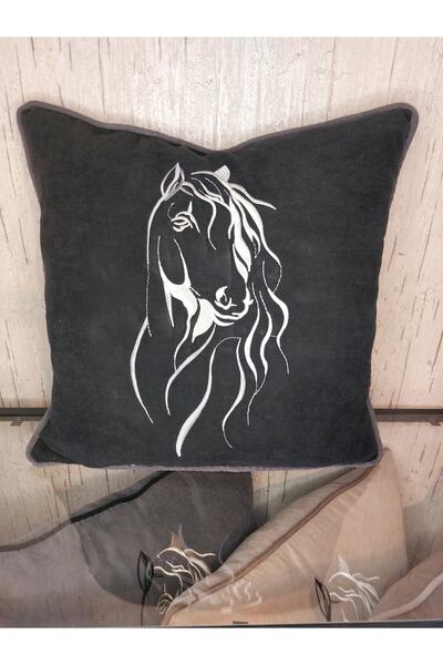 NAKIŞ HOME DESİGN غطاء وسادة مطرز بنمط حصان ومضلع مطرز