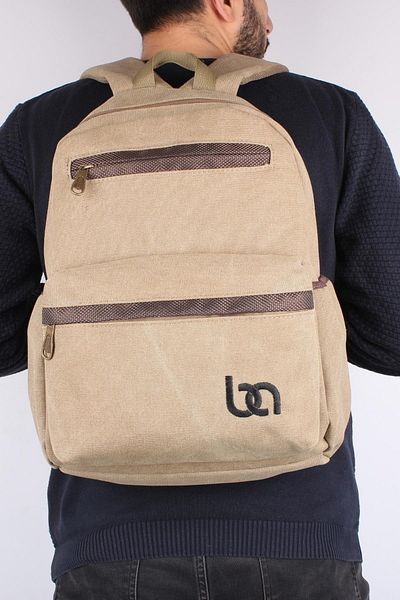 Bagacar 130 Καμβάς Μπεζ Σακίδιο Ημέρας Για Σχολείο Με Λαπτόπ