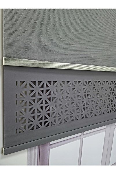 BBB Çift Mekanizmalı Lazer Kesim Tül Ve Stor Perde Antrasit Mlt1045