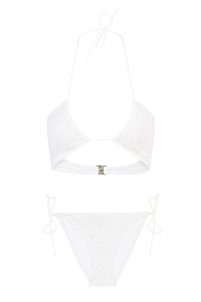 AQUELLA Set de bikini cu plasă alb-neck cu gât