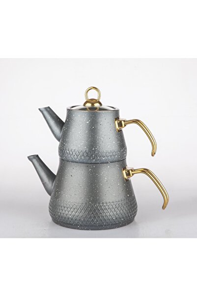 Sara Mutfak Eşyaları Granit Çaydanlık Gri Hasır Desen Işlemeli