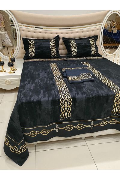 incisecrethome Gold Embroidered Bedspread and Duvet Cover Set Consist of 9 Pieces