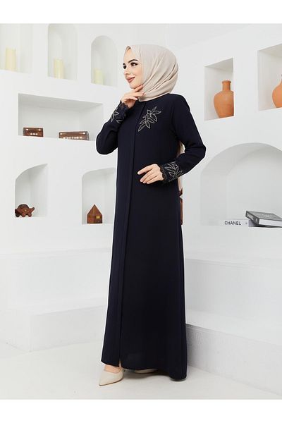 KMKkombin Women's Sleeve and Chest Embroidered Overcoat