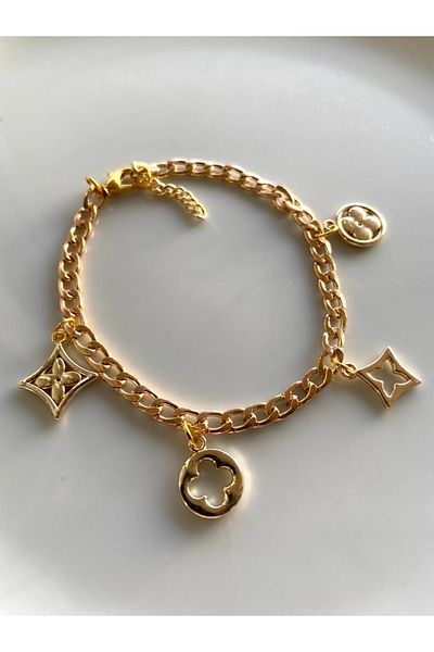 fullcontrol Women's Gold Color Clover Chain Bracelet