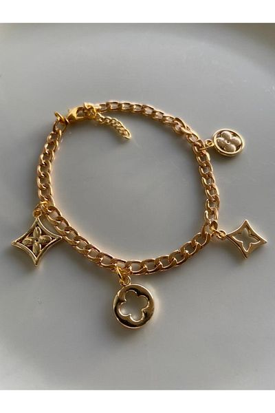 fullcontrol Women's Gold Color Clover Chain Bracelet