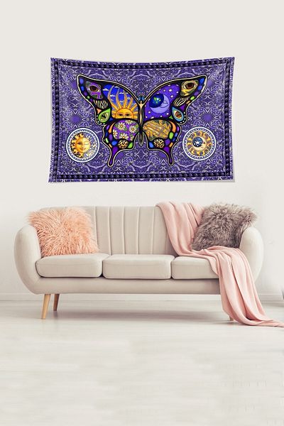on the clouds Butterfly Moon Sun Astrologer Αδιάβροχο ύφασμα βελούδινης υφής Ταπετσαρία τοίχου Ταπετσαρία τοίχου