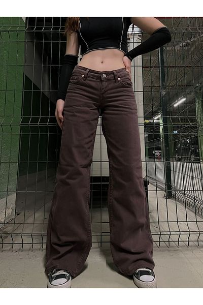 Gofeel Brown Palazzo Jean Wide Leg Oversize Denim Unisex Trousers