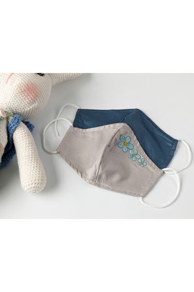 English Home Elegant Flower Pamuk Nakış Detaylı Maske 17x8 Cm Gri - İndigo