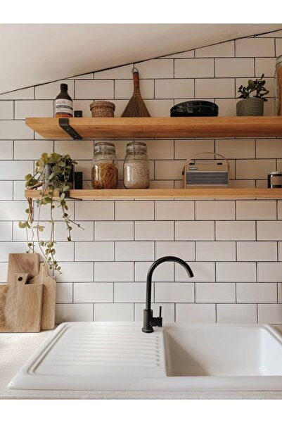 Karadeniz Dizayn Ahşap 2'li 70x20 Cm Kalınlık 40mm - Demir Tutacaklı Raf