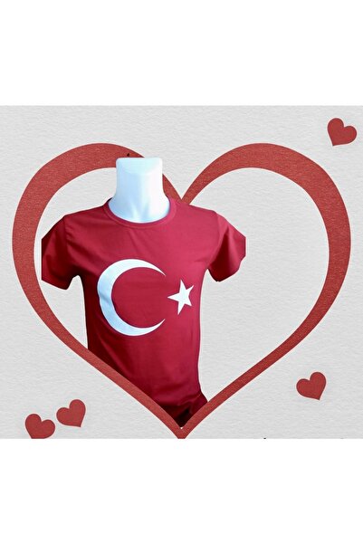 BİLGENS BUTİK Детска червена тениска с къс ръкав с турско знаме