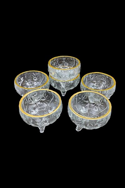 Zeryas Home Gold Gilt Embroidered Standing Glass Bowl