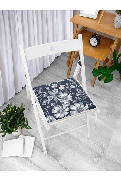 Realhomes Digital Printed Modern Zippered Chair Cushion with Flower Figures on the Dark Floor