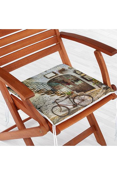 Realhomes Bicycle Patterned Digital Printed Modern Zippered Chair Cushion