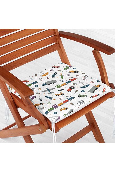 Realhomes Car Plane Train Toy Patterned Digital Printed Modern Zippered Chair Cushion