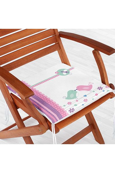 Realhomes Pink Blue Birds Digital Printed Zippered Chair Cushion