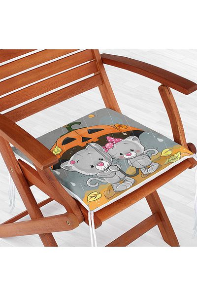Realhomes Digital Printed Modern Zippered Chair Cushion with Cute Cat Figure Holding a Umbrella