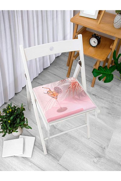 Realhomes Digital Printed Zippered Chair Cushion with Palm Tree and Goblet Picture