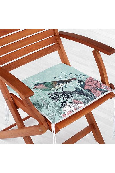 Realhomes Digital Printed Zippered Chair Cushion with Bird Motif