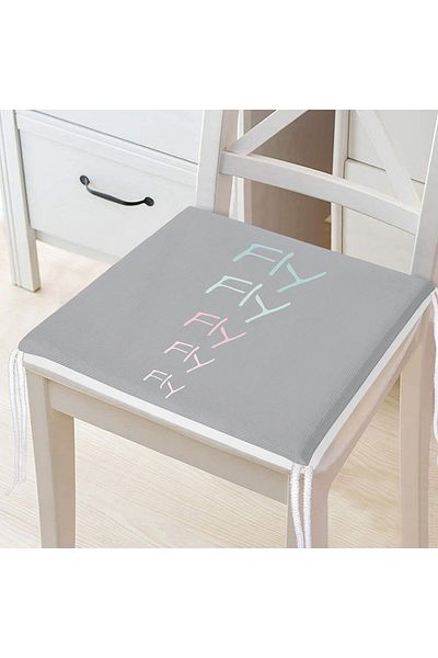Realhomes Digital Printed Children's Room Zippered Chair Cushion with Colorful Fly Writing on Gray Floor