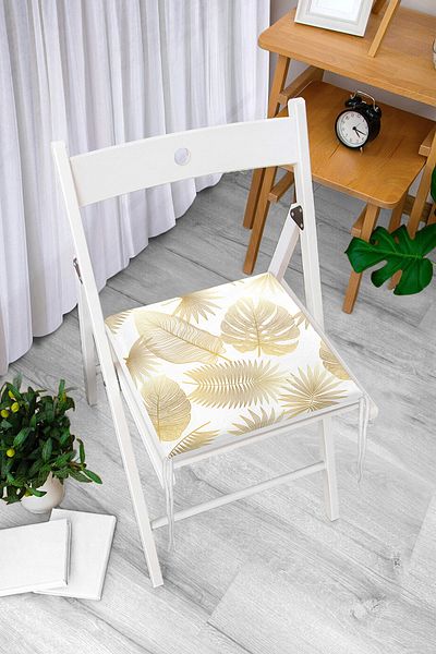Realhomes Mink Leaves on White Background Digital Printed Zippered Chair Cushion
