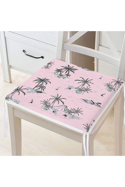 Realhomes Powder Color Themed Palm Island Digital Printed Zippered Chair Cushion