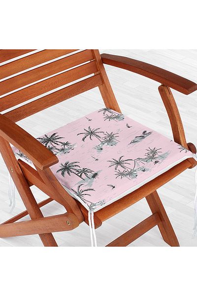 Realhomes Powder Color Themed Palm Island Digital Printed Zippered Chair Cushion