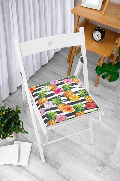 Realhomes Colorful Pineapples with Black Background Special Design Zippered Chair Cushion