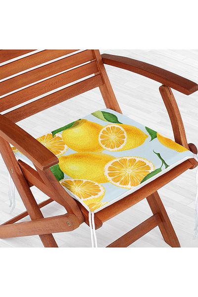 Realhomes Lemon Patterned Zippered Chair Cushion with Blue Background