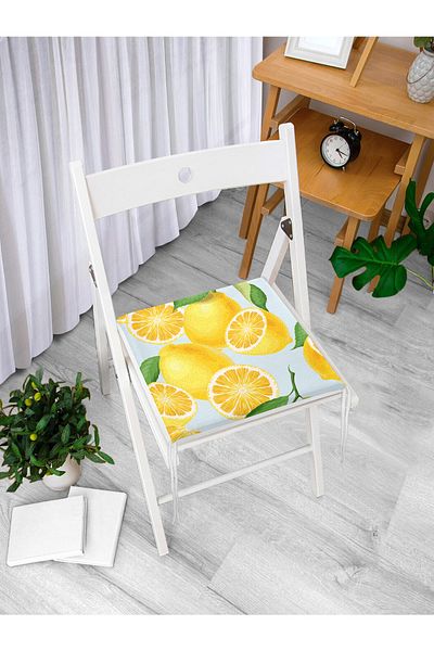 Realhomes Lemon Patterned Zippered Chair Cushion with Blue Background