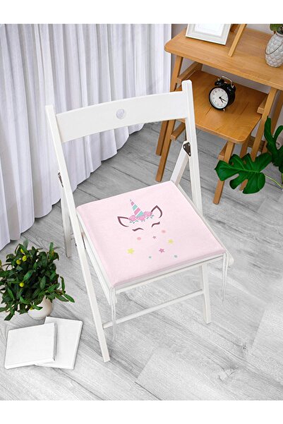 Realhomes Pembe Zemin Sevimli Unicorn Ve Yıldız Motifli Dijital Baskılı Moder...