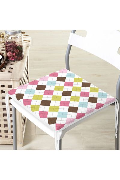 Realhomes Colorful Checkered Motif Digital Printed Modern Zippered Chair Cushion