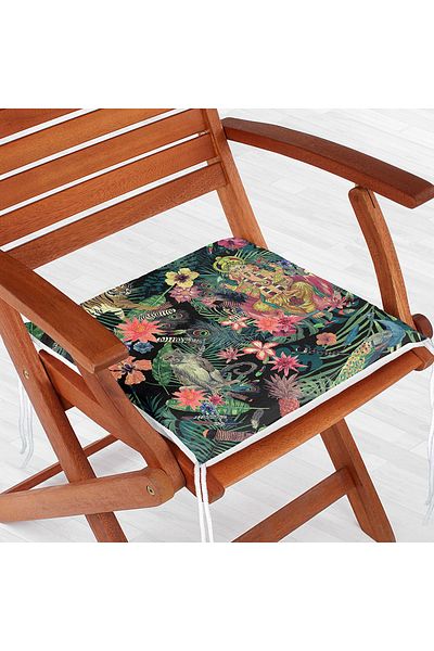 Realhomes Dark Blue Floored Amazon Woods Themed Modern Zippered Chair Cushion
