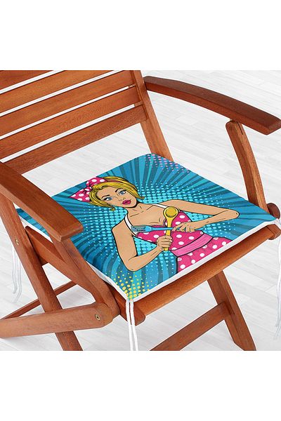 Realhomes Blue Floor Popart Girl Patterned Zippered Chair Cushion