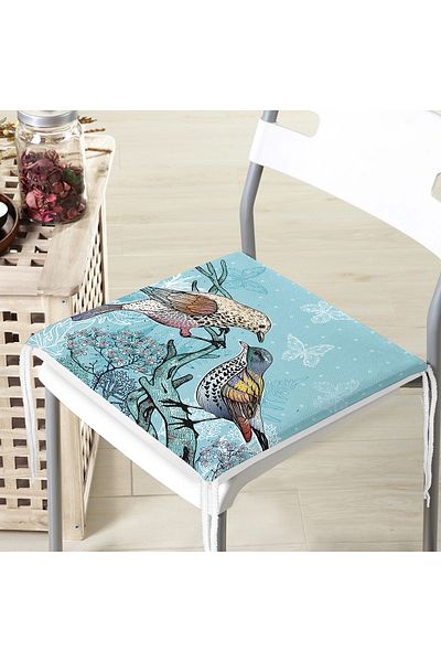 Realhomes Blue Bird Patterned Digital Printed Zippered Chair Cushion