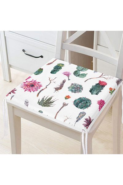 Realhomes Feather Motif Desert Plant Patterned Modern Digital Printed Zippered Chair Cushion