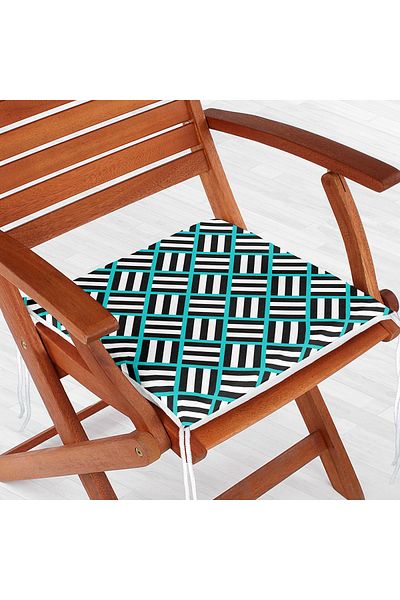 Realhomes Blue Striped Black and White Patterned Zippered Chair Cushion