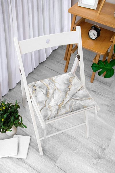 Realhomes Modern Marble Patterned Digital Printed Zippered Chair Cushion