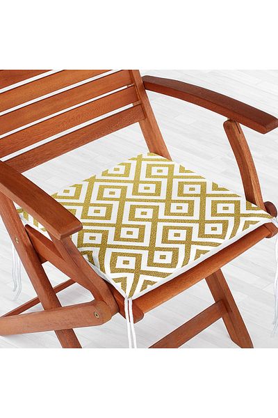 Realhomes Gold Colored Geometric Patterned Special Design Zippered Chair Cushion