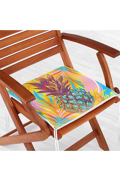 Realhomes Modern Zippered Chair Cushion with Colorful Leaf Floor and Pineapple Detail