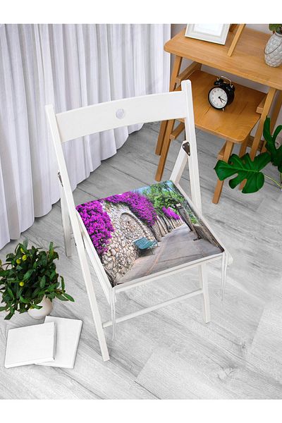 Realhomes Purple Ivy Patterned Digital Printed Zippered Chair Cushion