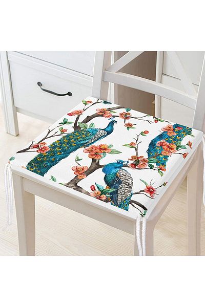 Realhomes Peacock Digital Printed Digital Zippered Chair Cushion