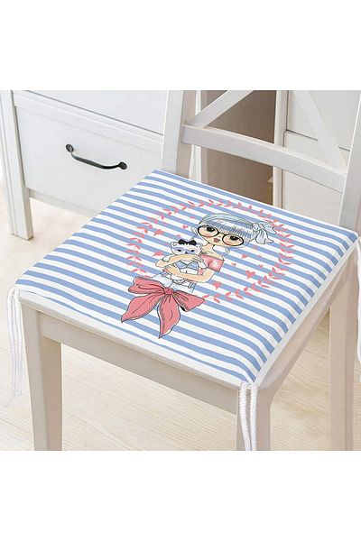 Realhomes Blue Striped Fashion Girl Digital Printed Modern Zippered Chair Cushion