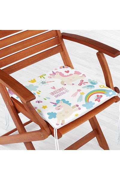 Realhomes Cute Unicorn And Rainbow Patterned Digital Printed Zippered Chair Cushion