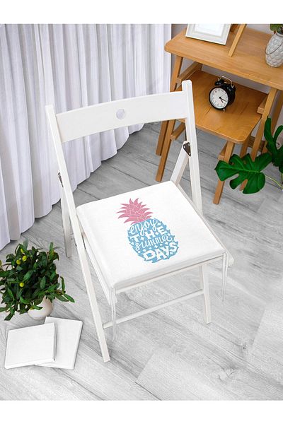 Realhomes Enjoy The Summer Days Written Pineapple Figured Digital Printed Modern Zippered Chair Cushion