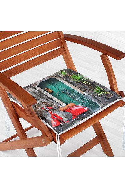 Realhomes Motorcycle Patterned Digital Printed Modern Zippered Chair Cushion
