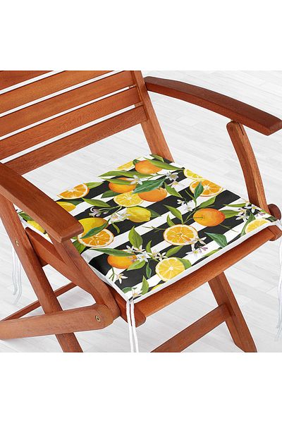 Realhomes Striped Black Background Lemon Pattern Zippered Chair Cushion