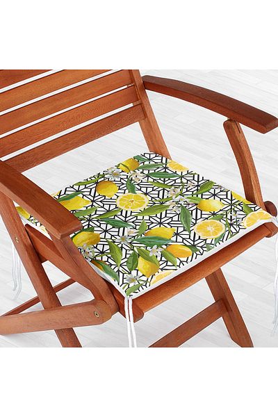 Realhomes Geometric And Lemon Patterned 3D Digital Printed Zippered Chair Cushion