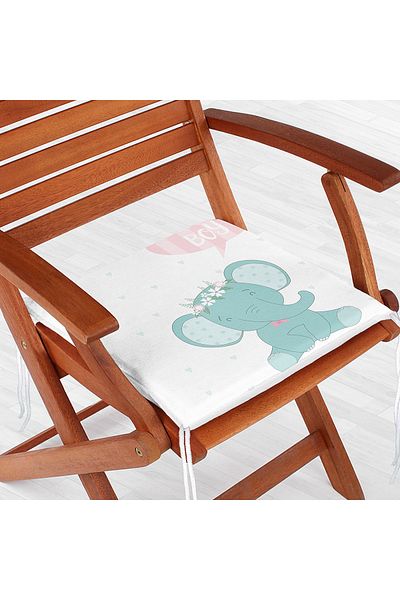 Realhomes White Floor Cute Elephant Patterned Digital Printed Children's Room Zippered Chair Cushion